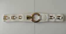 Ceinture en cuir synthétique, elasthane blanc et boucle dorée