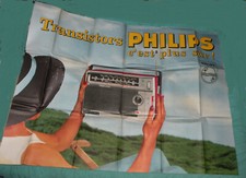 AFFICHE ANCIENNE RADIO PHILIPS TRANSISTORS  VERS 1962-64  BON ETAT