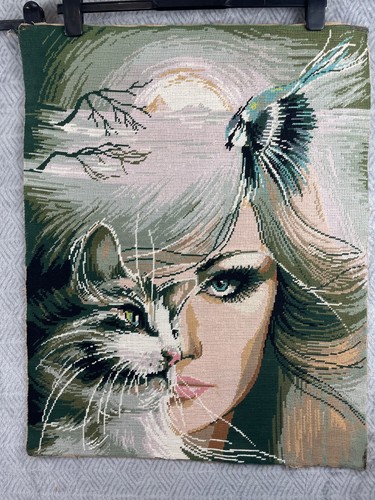 Tapisserie canevas femme - femme, chat