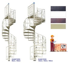 ESCALIER EN COLIMAÇON mod "ASGAARD" -GALVANISÉ+PEINTE–RAMBARDES en FER FORGÉ-FRA