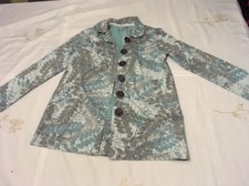 Veste en tissu blanche femme - motif feuille vert/gris - Taille 10