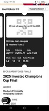 3 tickets investec championscup rugby cardiff / + 3 places challengecup