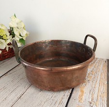Grand chaudron vintage à confiture en cuivre massif & laiton bassin de cuisine