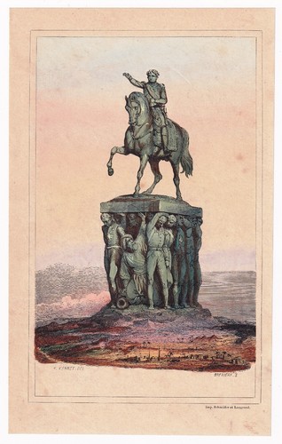 Lithographie statue equestre - lithographie,