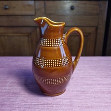 MAGNIFIQUE PICHET VINTAGE "POINTILLE" EN FAIENCE MARRON  - 30 CL - HAUT.  15 CM