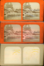 Stéréo, Paris, Tour Eiffel, la Seine et bateau mouche, vue prise du pont d'