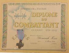 09/25 (CRB298) DIPLOME militaire avec médaille combattant FRENCH MEDAL