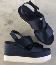 Sandales Bleu Nuit Satiné Semelle Compensée Bleu Blanc ZARA 37