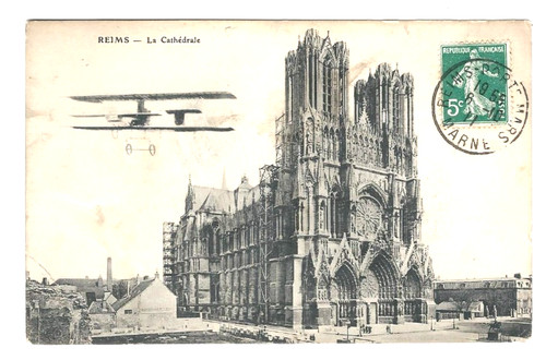 Cpa reims biplan survolant - cpa, reims,