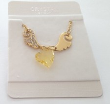 Collier doré or fin Aile ange zirconium cœur cristal synthétique jaune i8