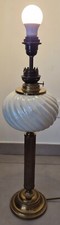 Ancienne grande lampe à pétrole - Grosse toupie couleur nacre
