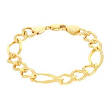 14K or Jaune Hommes Solide 9.5mm Chaîne Figaro Bracelet Lien Fait Italien 7in