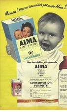 PUBLICITE ADVERTISING  1958  JACQUEMAIRE Alma demi-écrémé lait en poudre bébé