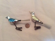 Boules décorations anciennes de Noël creuses en verre Paire d'Oiseaux