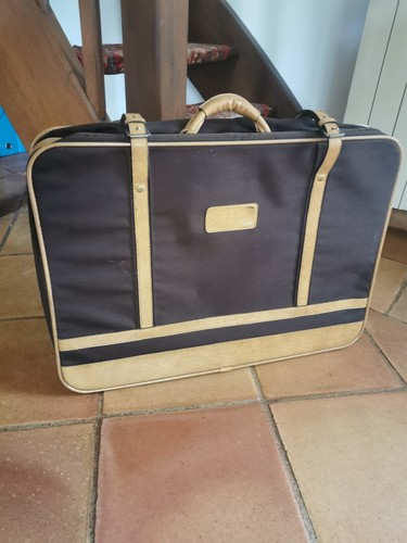 Valise vintage tissu marron - vintage,