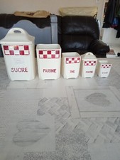 Série de 5 pots à épices Vintage porcelaine Badonviller Bordeaux crème dans leur