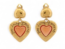 VINTAGE BOUCLES D'OREILLES YVES SAINT LAURENT PENDANTES COEURS METAL EARRINGS