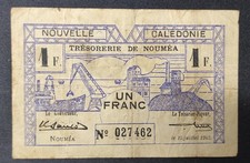 Nouvelle-Calédonie 1 Franc Trésorerie de Nouméa 15/07/1942 rare signature !