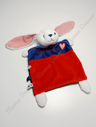 Doudou plat lapin bleu - lapin, rouge