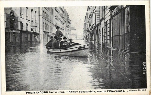 Cpa paris inonde 1910 - ak, canot