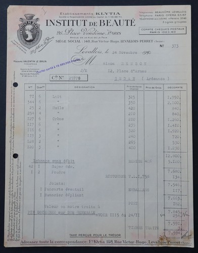 Facture levallois 1940 klytia - ,