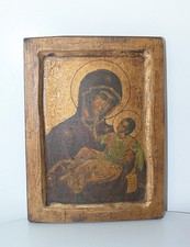 Belle Icône Byzantine peinte Ancienne représentant La Sainte Vierge Marie d'Éleo