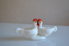 Salière ancienne en opaline de foire Vallerysthal Portieux signée SV Poule Œuf