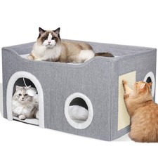 Niche pliable pour chat - Grand lit doux à 2 couches avec griffoir, cachette ...