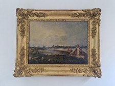Huile sur toile XIX paysage marin tableau ancien cadre doré antique frame