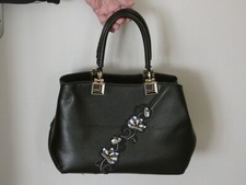 Sac à main / bandoulière Femme Noir Parements Doré BRODE FLEURS Plusieurs poches