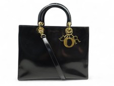 SAC A MAIN CHRISTIAN DIOR LADY LARGE EN CUIR LISSE NOIR BANDOULIERE PURSE 6200€