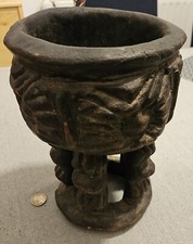 Ancienne Sculpture ethnique art africain tribal Bois Massif Afrique Vide Poche