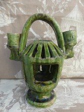 Tamegroute Maroc ancien Bougeoir double plus Lampe à Huile Photophore 16cm haut