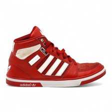 Adidas Hard Court Haut Cuir Basketball Chaussures Baskets Rouge et Blanc US 9