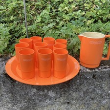 Très Rare Ancien Service PICHET Plateau 10 Verre RICARD Orange CAMPING Vintage