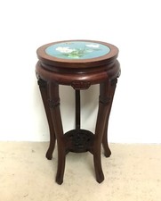 Guéridon, bout de canapé japonisant acajou et émail cloisonné XXème siècle
