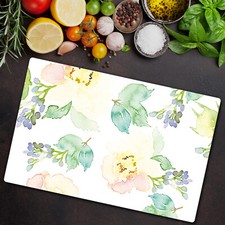 Protection en Verre pour les Plaques à Induction 80x52 Fleur aquarelle blanche