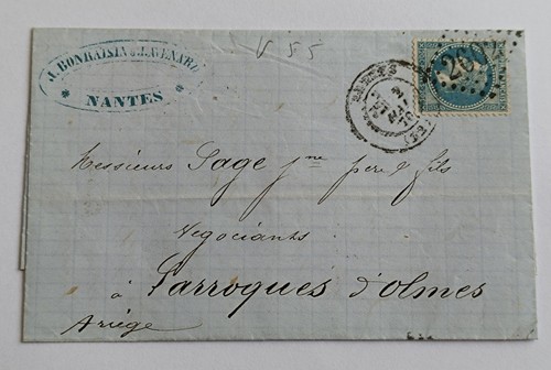Lettre napoléon iii 20c - iii, bleu