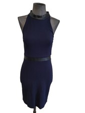 Superbe Robe Marine Bandes Cuir Gucci XS Tbe Authentique 