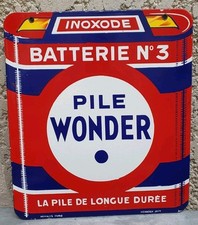 Plaque émaillée PILE WONDER Batterie N°3 TBE Double Face Années 30 No Kub/Maggi