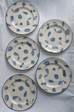 5 PETITES ASSIETTES FAIENCE ANGLAISE WOOD & SONS IVOIRE ET BLEUE FRUITS D 20 cm