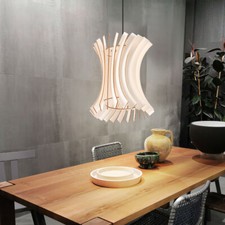 Lampe Suspension Bois Luminaire Suspendu Nature Noir Lamellenoptik Courbé 1x E27