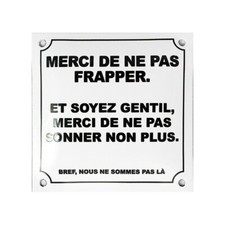 Plaque émaillée humoristique : MERCI DE NE PAS FRAPPER.