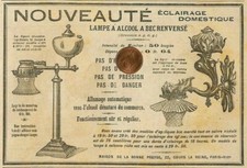 PARIS ( VIII° ) LAMPE A  ALCOOL A BEC RENVERSÉ / PUBLICITÉ ADVERTISING 1905
