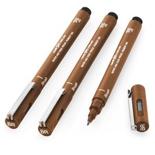 Université Broche Fineliner Dessin Stylo - Sepia Encre - Brosse Neuf - Pack De 3