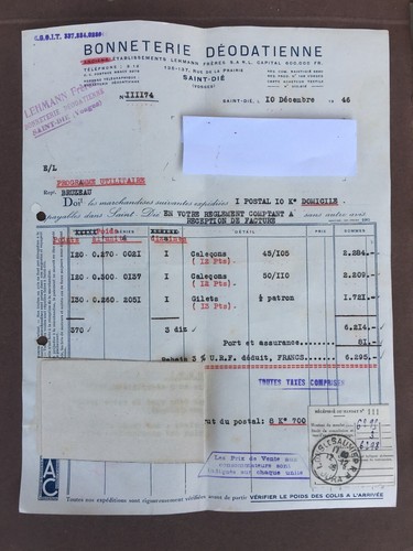 Ancienne facture bonneterie - facture,