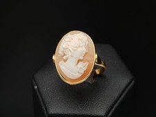 Bague pour Femme Camée Italien Argent 925 Plaqué or Jaune Tige Réglable