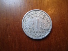 monnaie 1 franc -France- travail famille patrie -1942