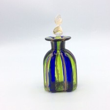 Flacon de parfum miniature verre soufflé vert bleu doré zanfirico Murano XXème