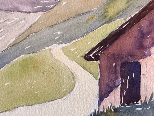 Ancien dessin paysage chalet - dessin,